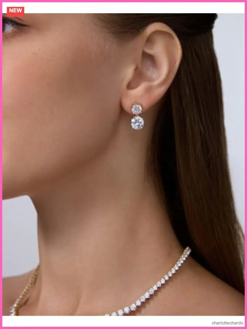14K Gold Plated CZ Dangle Earrings Long Bridal Drop Earrings